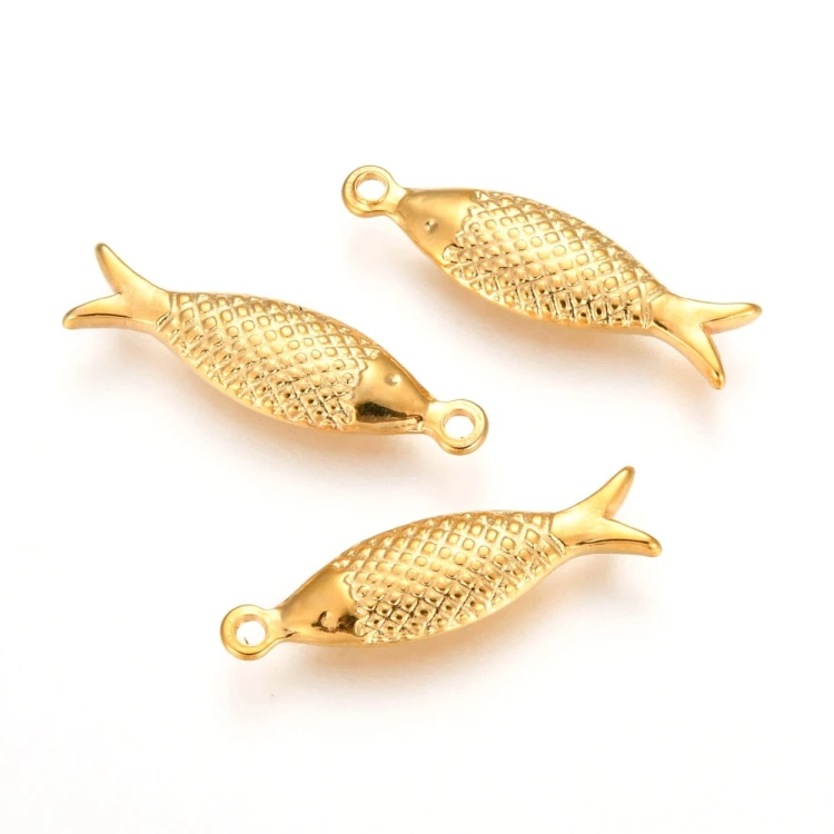 ZSS375 Zawieszka do biżuterii stal nierdzewna IP ryba 6x21mm złota 18K