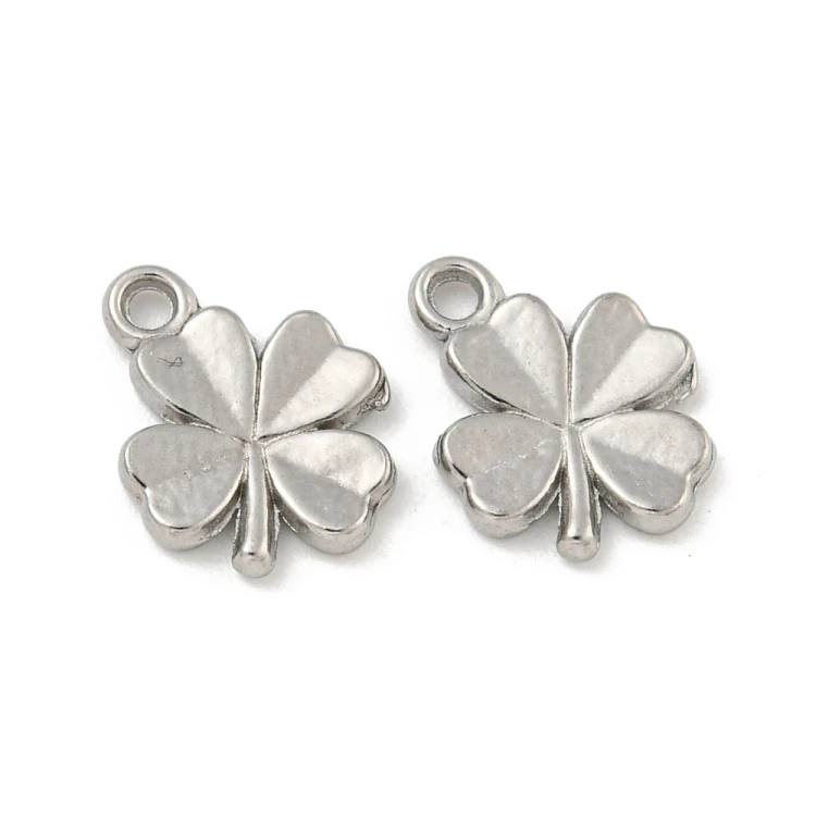 ZSS378 Zawieszka do biżuterii stal nierdzewna koniczynka 9x12mm platynowa