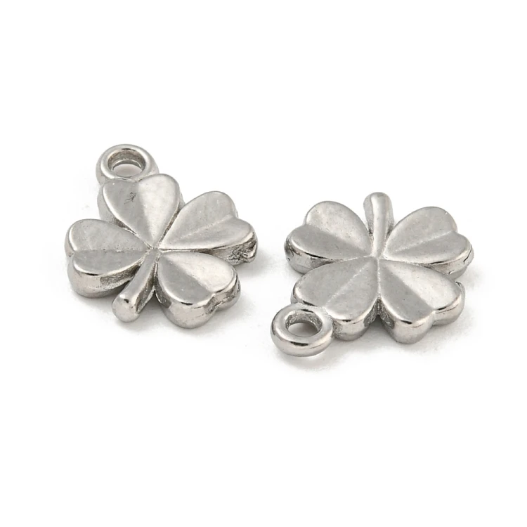 ZSS378 Zawieszka do biżuterii stal nierdzewna koniczynka 9x12mm platynowa