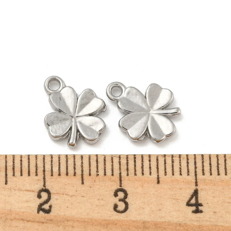 ZSS378 Zawieszka do biżuterii stal nierdzewna koniczynka 9x12mm platynowa
