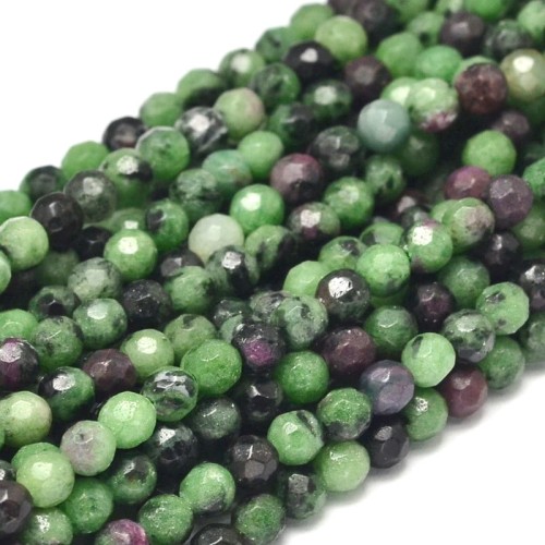 NZR05 Zoisyt z Rubinem kamień naturalny koraliki kule 4mm fasetowane