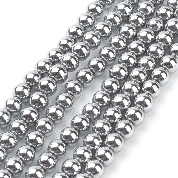 HEM100 Hematyt koraliki kule 4mm sznur PVD platynowe