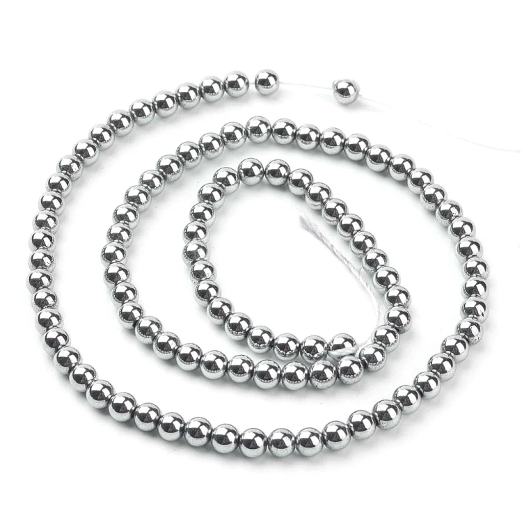 HEM100 Hematyt koraliki kule 4mm sznur PVD platynowe