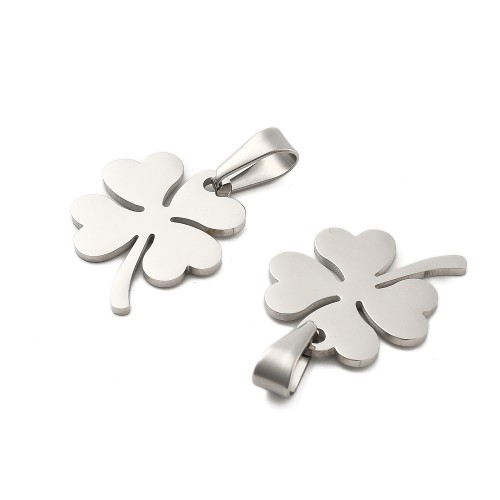 ZSS379 Zawieszka do biżuterii stal nierdzewna koniczynka 21x26mm platynowa