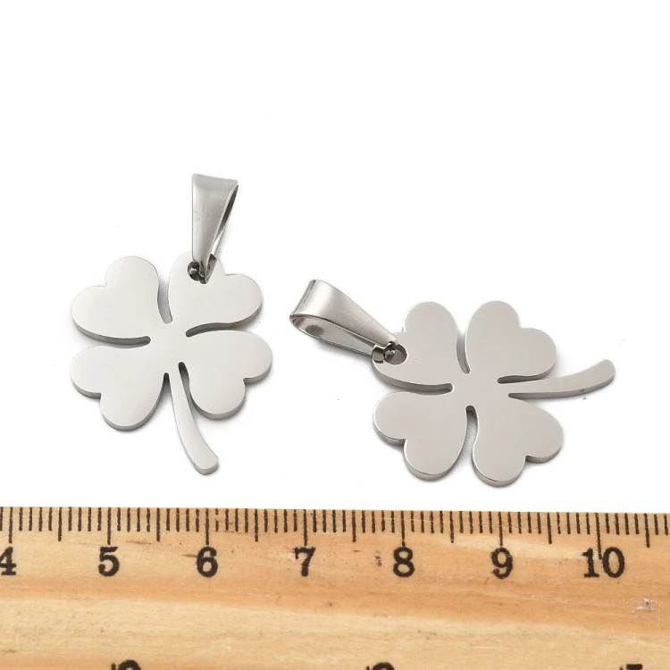 ZSS379 Zawieszka do biżuterii stal nierdzewna koniczynka 21x26mm platynowa