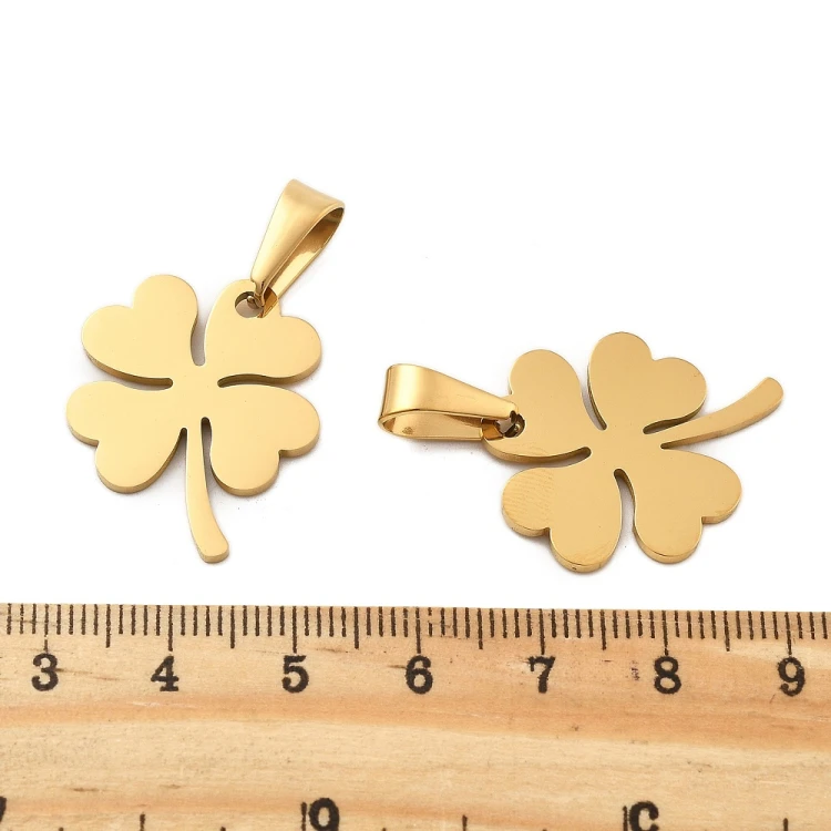 ZSS381 Zawieszka do biżuterii stal nierdzewna IP koniczynka 21x26mm złota