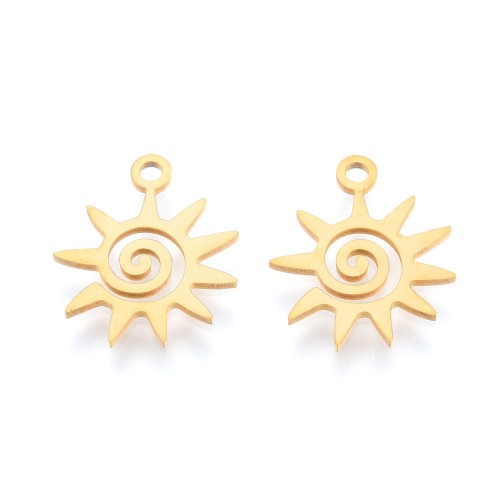 ZSS392 Zawieszka do biżuterii słońce 13x15mm stal nierdzewna złota 18K