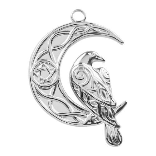 ZSS395 Zawieszka do biżuterii księżyc i ptak 24x36mm stal nierdzewna platynowa