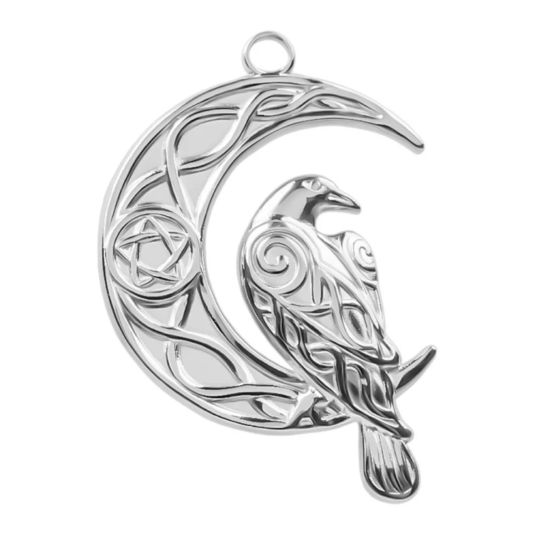 ZSS395 Zawieszka do biżuterii księżyc i ptak 24x36mm stal nierdzewna platynowa