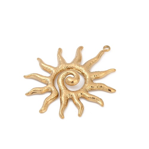 ZSS397 Zawieszka do biżuterii słońce 34x40mm stal nierdzewna IP złota 18K