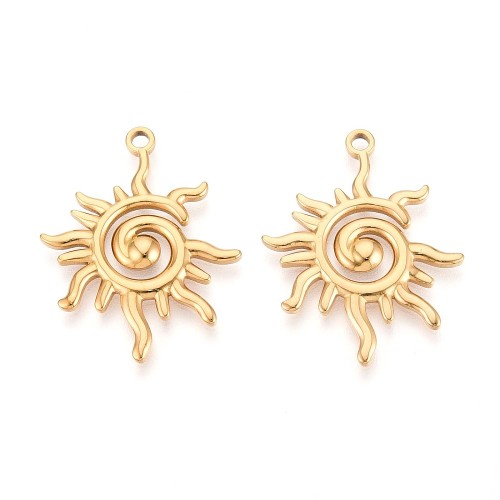 ZSS398 Zawieszka do biżuterii słońce 26x33mm stal nierdzewna IP złota 18K
