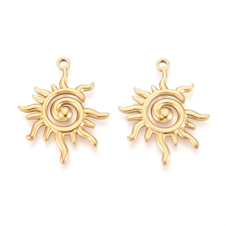 ZSS398 Zawieszka do biżuterii słońce 26x33mm stal nierdzewna IP złota 18K