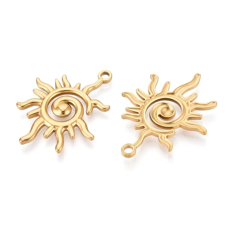 ZSS398 Zawieszka do biżuterii słońce 26x33mm stal nierdzewna IP złota 18K