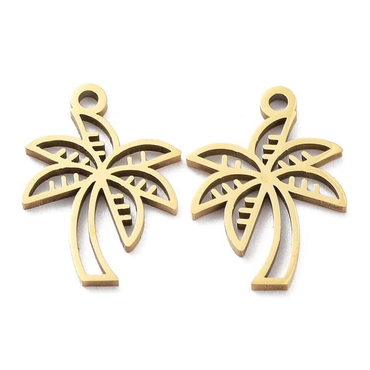 ZSS405 Zawieszka do biżuterii palma 12x17mm stal nierdzewna IP złota 18K