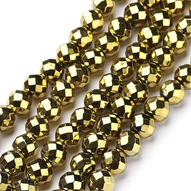 HEM106 Hematyt koraliki kule 8mm fasetowane PVD złote