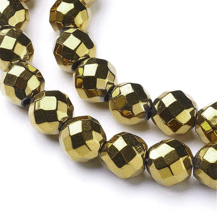 HEM106 Hematyt koraliki kule 8mm fasetowane PVD złote
