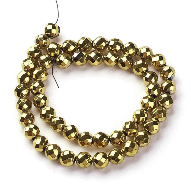 HEM106 Hematyt koraliki kule 8mm fasetowane PVD złote