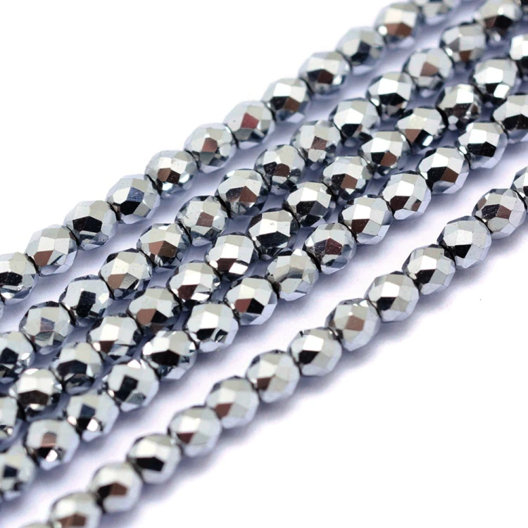 HEM115 Hematyt koraliki kule 2mm fasetowane grad.A PVD platynowe