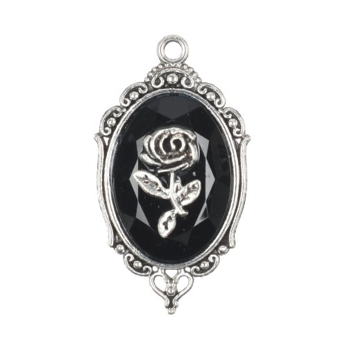 ZM78 Zawieszka metalowa do biżuterii z kaboszonem róża 42x23mm punk gothic stare srebro