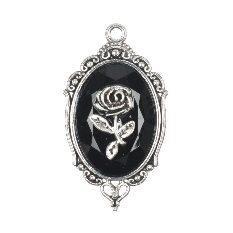 ZM78 Zawieszka metalowa do biżuterii z kaboszonem róża 42x23mm punk gothic stare srebro
