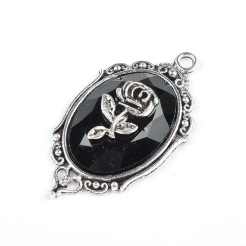 ZM78 Zawieszka metalowa do biżuterii z kaboszonem róża 42x23mm punk gothic stare srebro