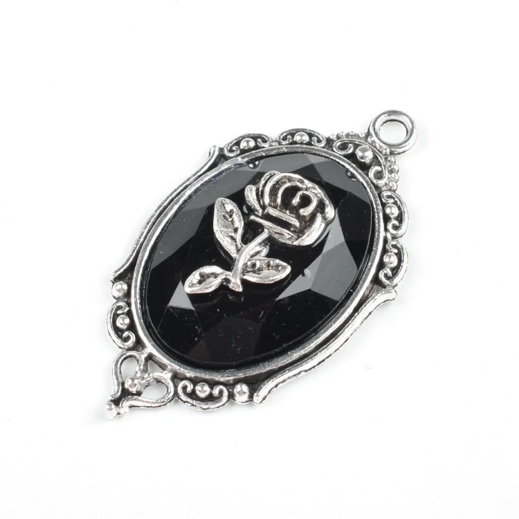 ZM78 Zawieszka metalowa do biżuterii z kaboszonem róża 42x23mm punk gothic stare srebro
