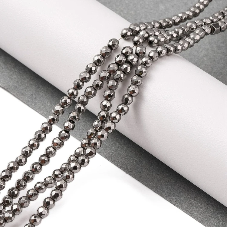HEM118 Hematyt koraliki kule 3mm fasetowane grad.A platynowe