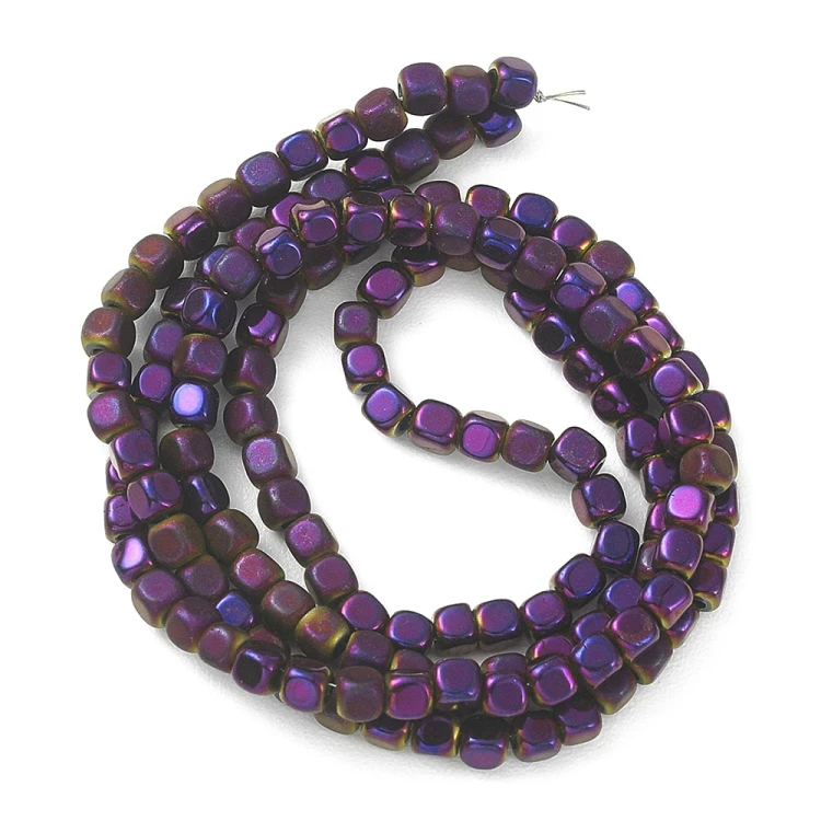 HEM123 Hematyt koraliki kostki kostka 3mm PVD purpurowy