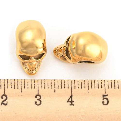 PRM663 Przekładka metalowa czaszka 9x16x13mm stal nierdzewna IP złota