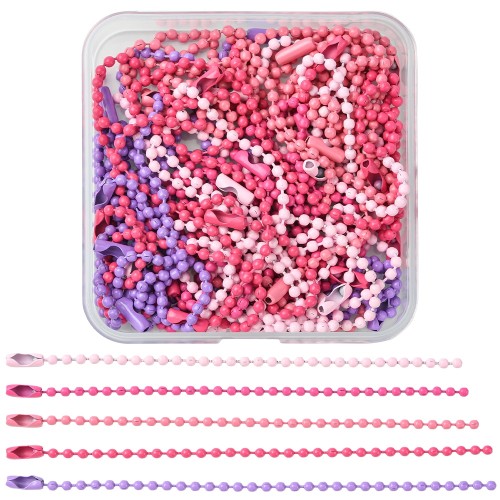 LAN222 Łańcuszek kulkowy z zapięciem 117x2,5mm 50szt mix 5 kolorów do breloków metek