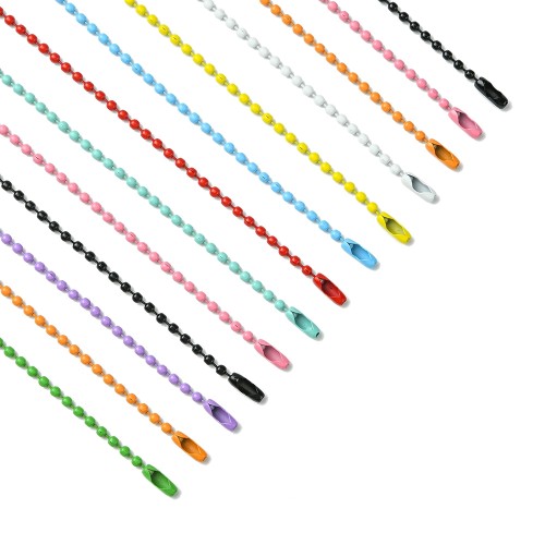 LAN223 Łańcuszek kulkowy z zapięciem 117x2,5mm 50szt mix 10 kolorów do breloków metek