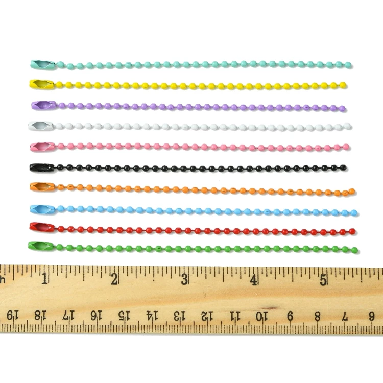 LAN223 Łańcuszek kulkowy z zapięciem 117x2,5mm 50szt mix 10 kolorów do breloków metek