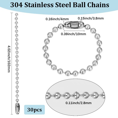 LAN226 Łańcuszek kulkowy z zapięciem 2,8mm/10cm 30szt stal nierdzewna do breloków metek