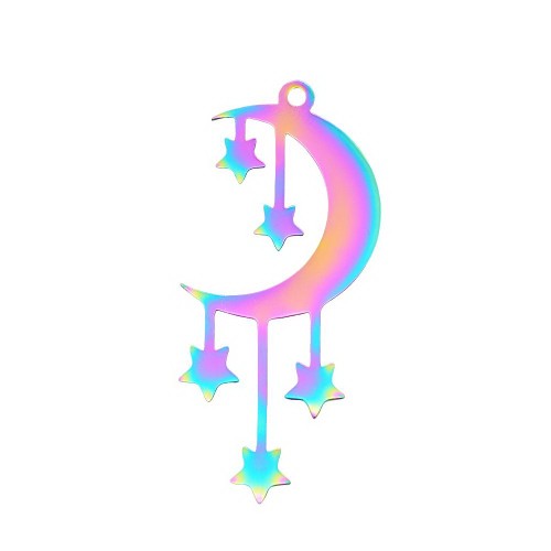 ZSS410 Zawieszka stal nierdzewna szlachetna księżyc gwiazdki 18x42mm tęczowa rainbow