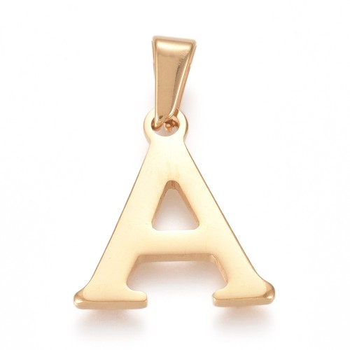 ZSS411 Zawieszka stal nierdzewna szlachetna literka "A" 17,5x19,5mm złota