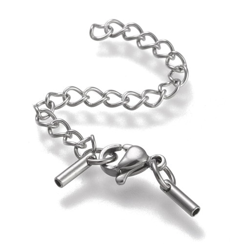 ZAP452 Końcówki rzemieni sznurków 1,2mm z zapięciem i łańcuszkiem stal nierdzewna