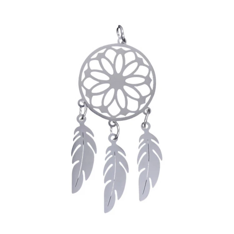 ZSS414 Zawieszka do biżuterii łapacz snów 20x45mm stal nierdzewna platynowy