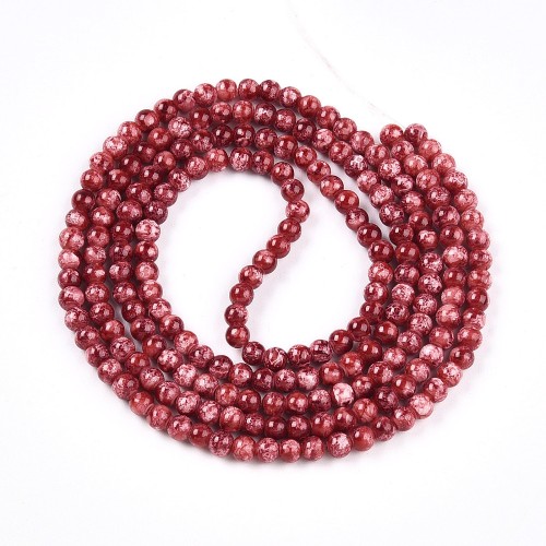 KS74 Koraliki szklane kule 4mm lakierowane sznur 200szt - bordowe