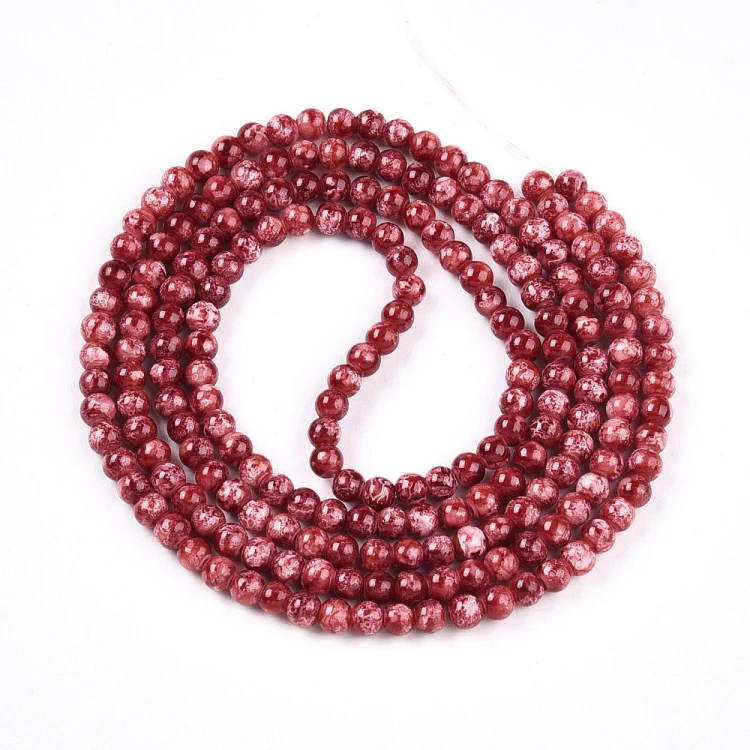 KS74 Koraliki szklane kule 4mm lakierowane sznur 200szt - bordowe