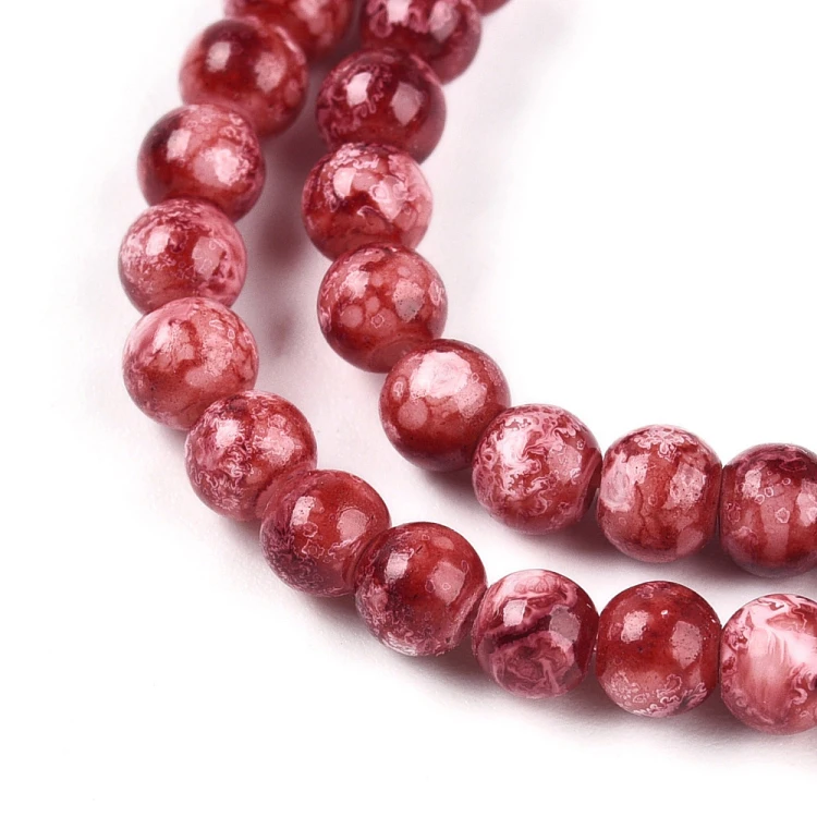 KS74 Koraliki szklane kule 4mm lakierowane sznur 200szt - bordowe