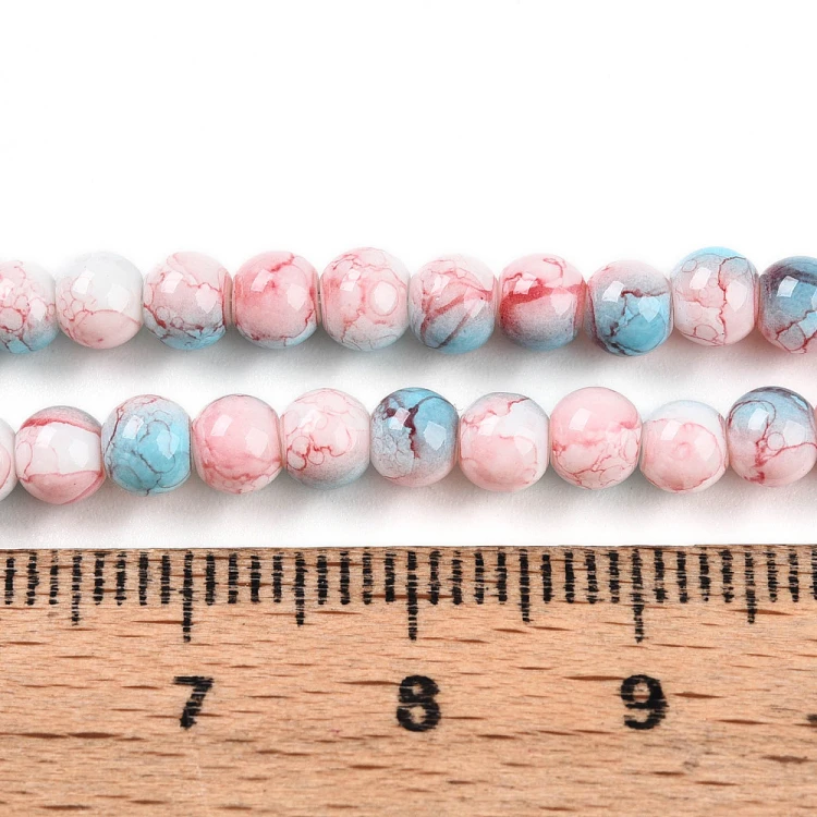 KS100 Koraliki szklane kule 4mm lakierowane sznur 200szt