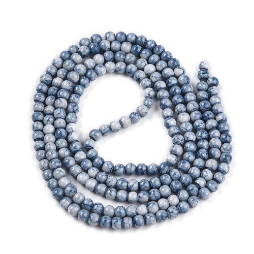 KS101 Koraliki szklane kule 4mm lakierowane sznur 200szt niebieskie