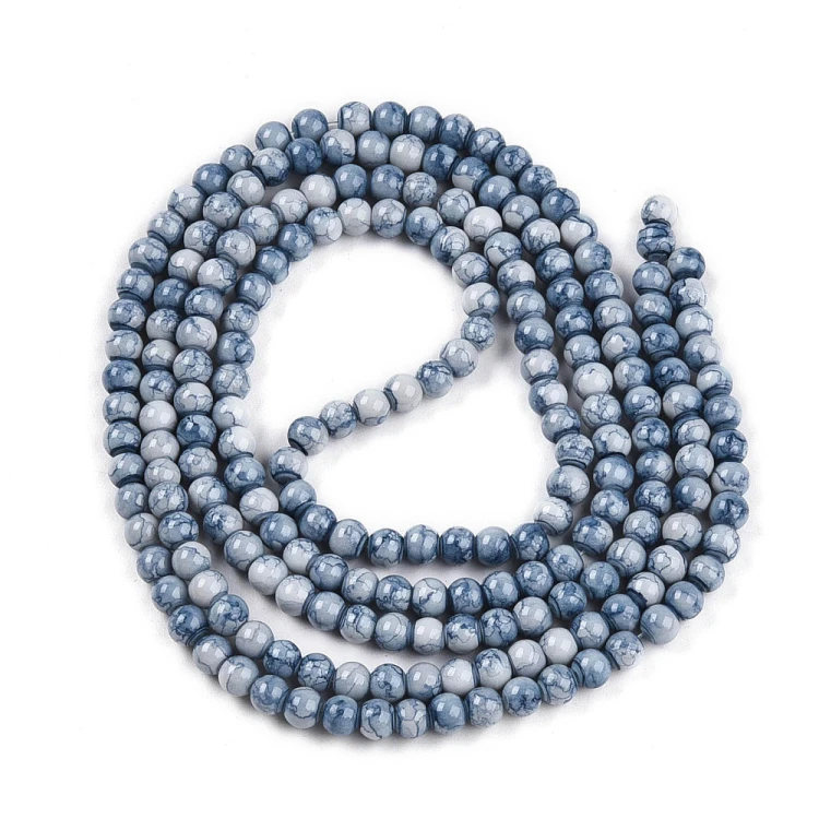 KS101 Koraliki szklane kule 4mm lakierowane sznur 200szt niebieskie