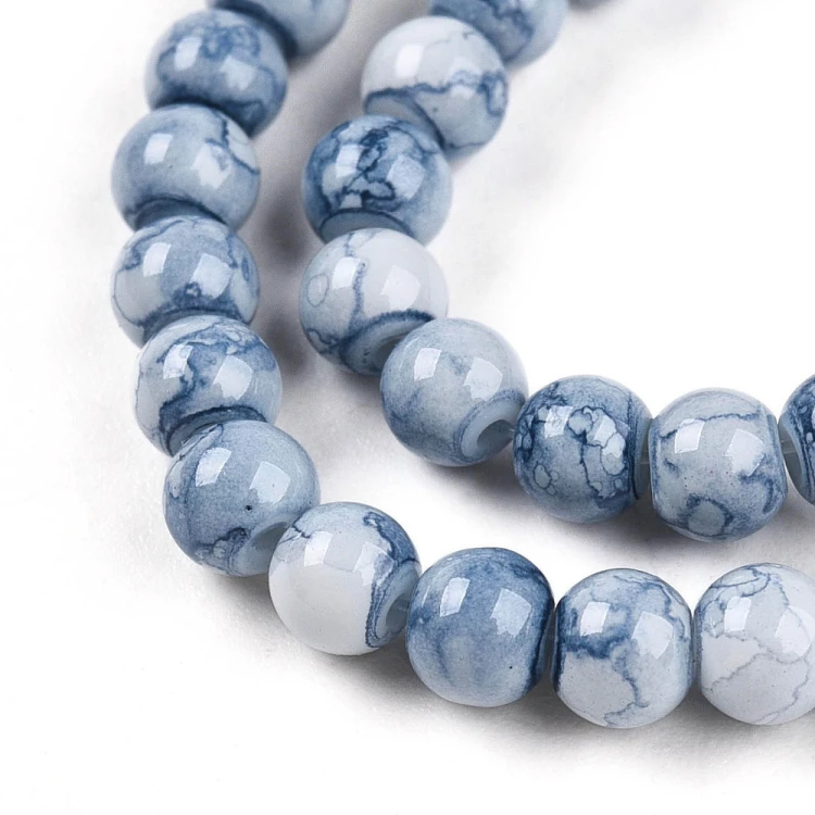 KS101 Koraliki szklane kule 4mm lakierowane sznur 200szt niebieskie