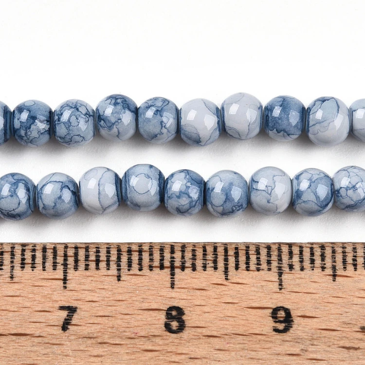 KS101 Koraliki szklane kule 4mm lakierowane sznur 200szt niebieskie