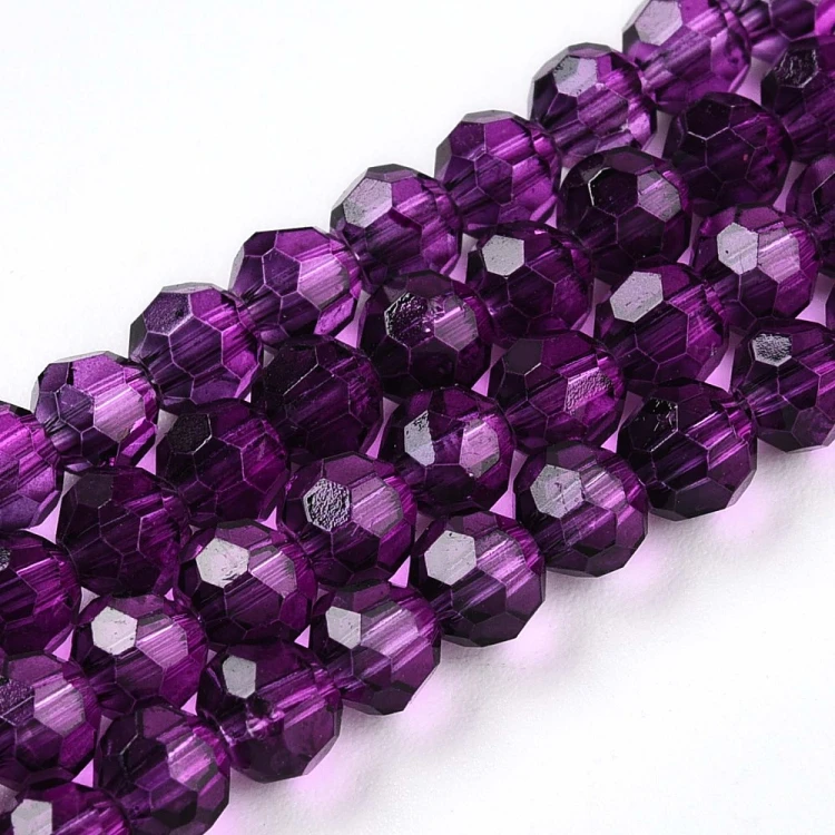 KSF95 Koraliki szklane fasetowane okrągłe 4mm sznur 85szt purpurowe