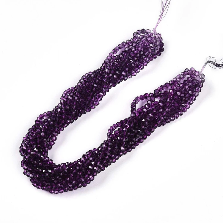 KSF95 Koraliki szklane fasetowane okrągłe 4mm sznur 85szt purpurowe
