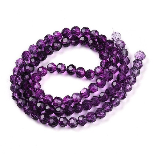 KSF95 Koraliki szklane fasetowane okrągłe 4mm sznur 85szt purpurowe