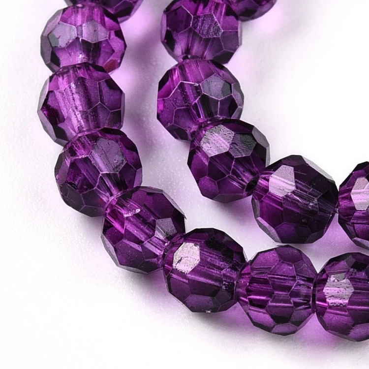 KSF95 Koraliki szklane fasetowane okrągłe 4mm sznur 85szt purpurowe