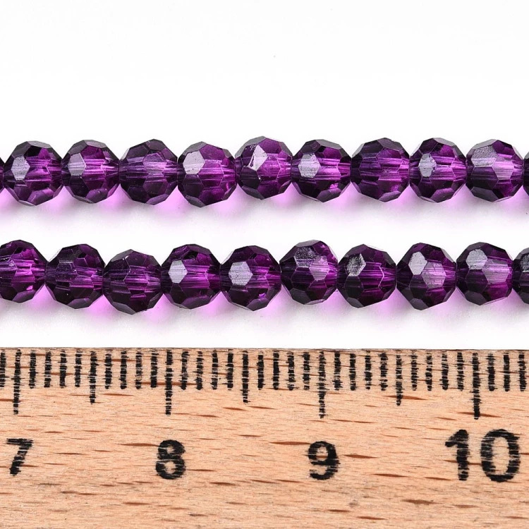 KSF95 Koraliki szklane fasetowane okrągłe 4mm sznur 85szt purpurowe